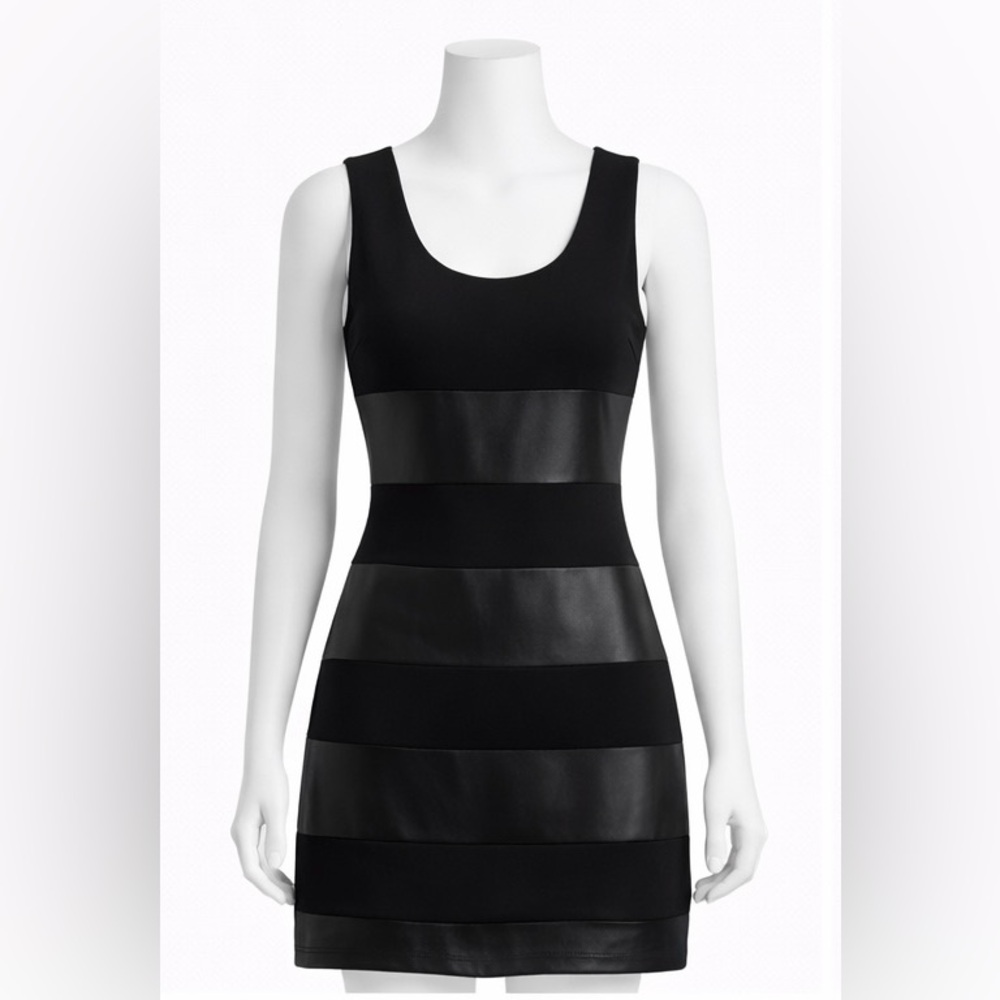 B44 “Dressed” Black Sleeveless Mini Dress w/ Black Leather Bands – Size Small